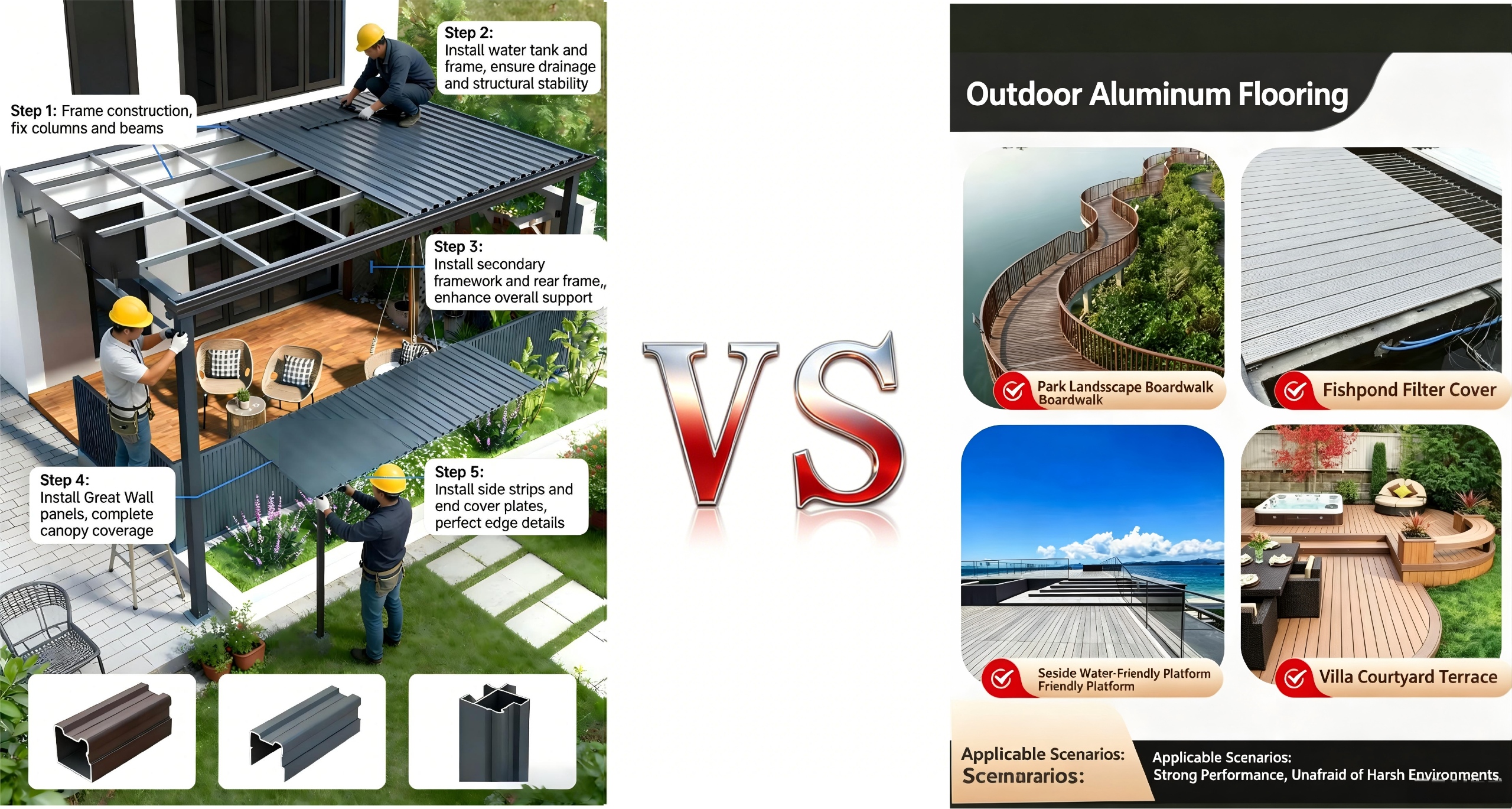 Aluminum wall panels and aluminum outdoor decking